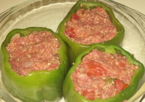 Stuffed Peppers before pouring tomato mixture on the top