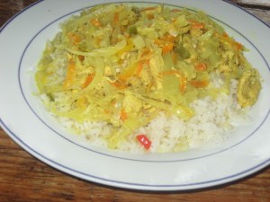 Chicken curry over rice